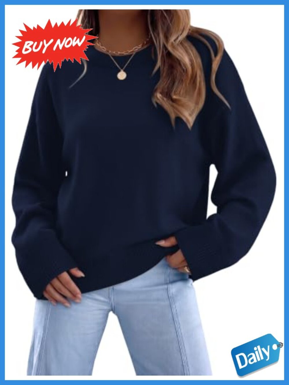 Womens Crew Neck Sweater Long Sleeve Ribbed Knit Oversized Fall Pullover